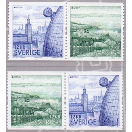 Sverige 2012. Europamærker / CEPT. AFA nr. 2821-22 postfriske parstykker stemplet  hæfte FDC parstykkke