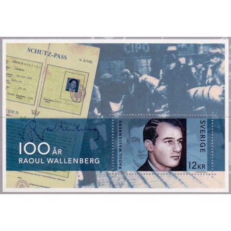 Sverige 2012. Raoul Wallenberg. AFA nr. 2843 postfrisk miniark stemplet  hæfte FDC parstykkke