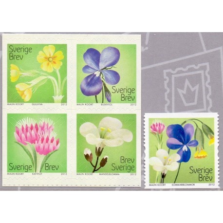 Sverige 2012. Sommerfrimærker. AFA nr. 2844-48 postfrisk stemplet  hæfte FDC parstykkke