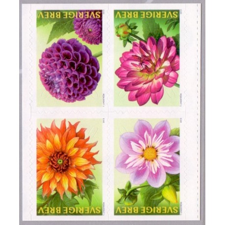 Sverige 2013. Dahlia. AFA nr. 2914-17, postfrisk  stemplet  hæfte FDC parstykkke
