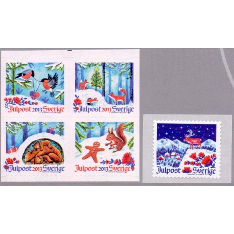 Sverige 2013. Julefrimærker. AFA nr. 2921-25, postfrisk stemplet  hæfte FDC parstykkke