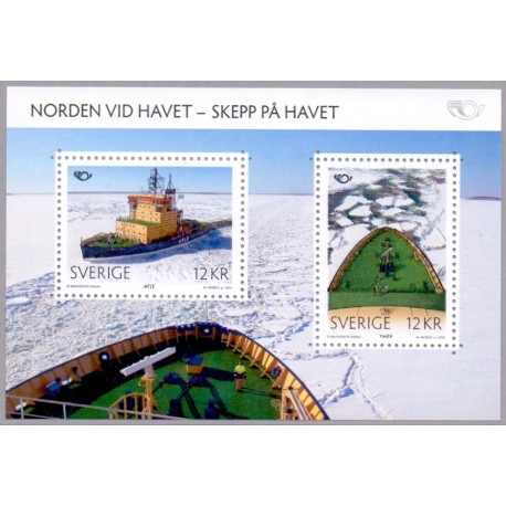 Sverige 2014. Norden ved havet. AFA nr. 2946, postfrisk miniark stemplet  hæfte FDC parstykkke