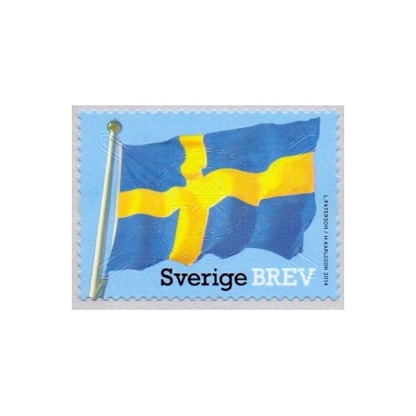 Sverige 2014. Sveriges flag. AFA nr. 2959, postfrisk stemplet  hæfte FDC parstykkke