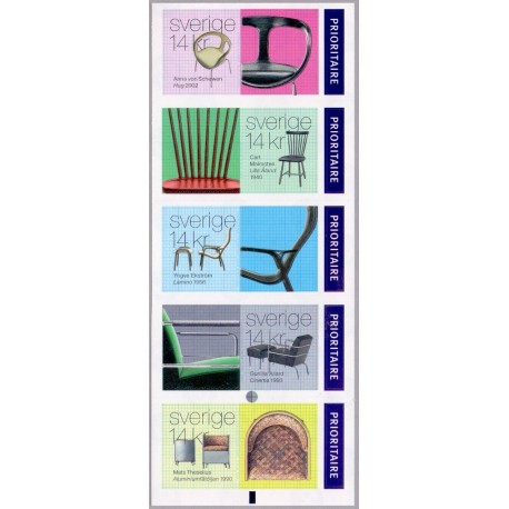 Sverige 2014. Svenske Designerstole. AFA nr. 2976-80 postfrisk stemplet  hæfte FDC parstykkke