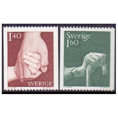 Sverige. 1980. Socialforsorg. AFA nr. 1108-09 postfrisk stemplet  hæfte FDC parstykkke