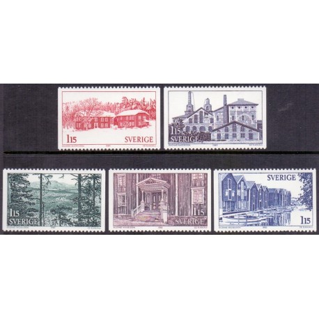 Sverige. 1980. Turistudgave Hälsingland. AFA nr. 1112-16 postfrisk sammentryk stemplet  hæfte FDC parstykkke