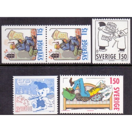 Sverige. 1980. Tegneserier. AFA nr. 1122-25, Co/Cn, postfrisk stemplet  hæfte FDC parstykkke