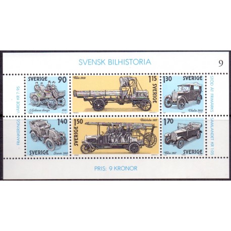 Sverige. 1980. Bilhistorie. AFA nr. 1126-31, postfrisk miniark stemplet  hæfte FDC parstykkke