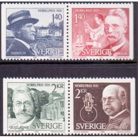 Sverige. 1980. Nobelpristager. AFA nr. 1133-35,  postfrisk parstykker stemplet  hæfte FDC parstykkke
