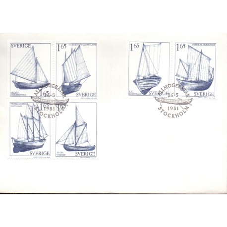 Sverige. 1981. Sejlskibe. AFA nr. 1152-57 postfrisk parstykker stemplet  hæfte FDC parstykkke