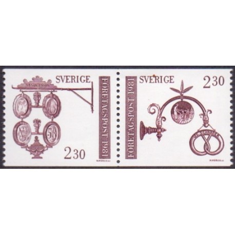 Sverige. 1981. Håndværkerskilte, AFA nr. 1166-67 postfrisk parstykke stemplet  hæfte FDC parstykkke