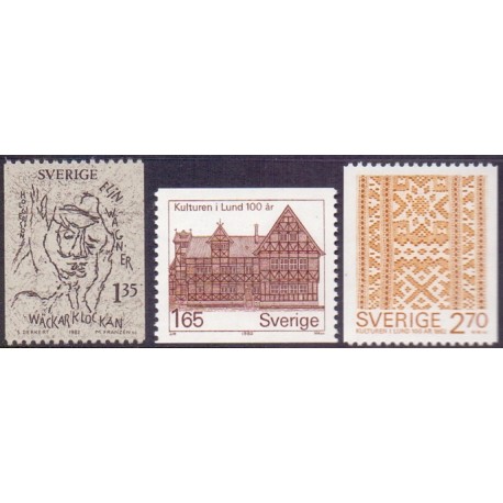 Sverige. 1982. Friluftmuseet  samt Elin Wägner, AFA nr. 1189-91 postfrisk stemplet  hæfte FDC parstykkke