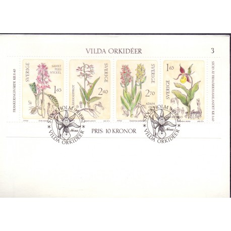 Sverige. 1982. Vilde Orkidéer, AFA nr. 1201-04 postfrisk miniark stemplet  hæfte FDC parstykkke