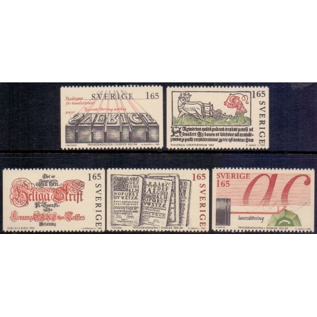 Sverige. 1983. Bogtrykkerkunstens indførelse, AFA nr. 1221-25 postfrisk stemplet  hæfte FDC parstykkke
