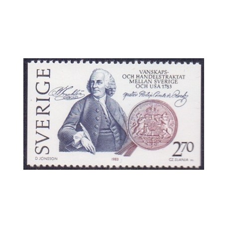 Sverige. 1983. Sverige-USA traktat, AFA nr. 1228 postfrisk  stemplet  hæfte FDC parstykkke
