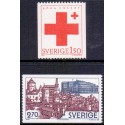 Sverige. 1983. Røde kors, og Rigsdagsbygningen, AFA nr. 1243-44 postfriske  stemplet  hæfte FDC parstykkke SWEDEN