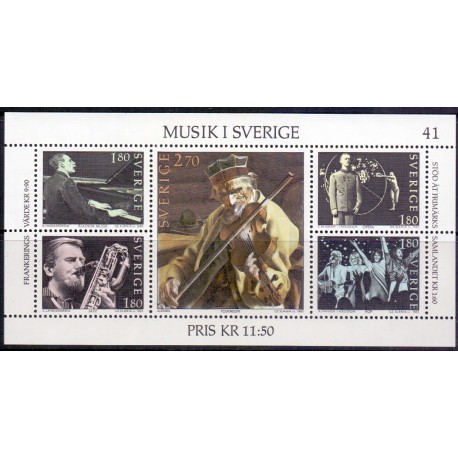Sverige. 1983. Musik, AFA nr. 1245-49 postfrisk miniark stemplet  hæfte FDC parstykkke SWEDEN