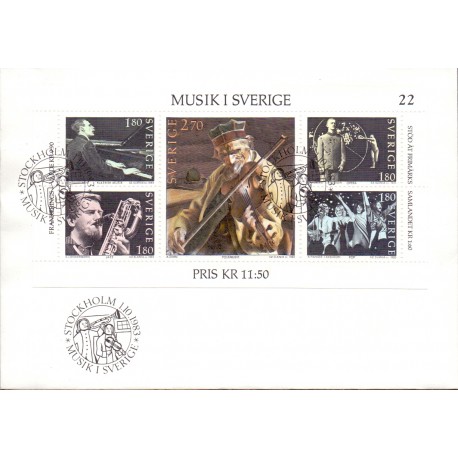 Sverige. 1983. Musik, AFA nr. 1245-49 postfrisk miniark stemplet  hæfte FDC parstykkke SWEDEN