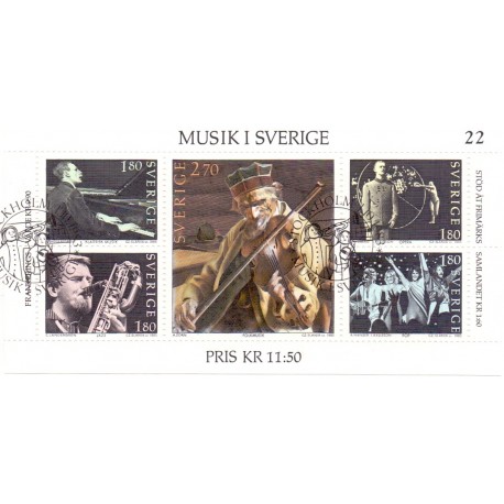 Sverige. 1983. Musik, AFA nr. 1245-49 postfrisk miniark stemplet  hæfte FDC parstykkke SWEDEN