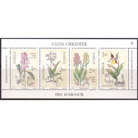 Sverige. 1982. Vilde Orkidéer, AFA nr. 1201-04 postfrisk miniark stemplet  hæfte FDC parstykkke