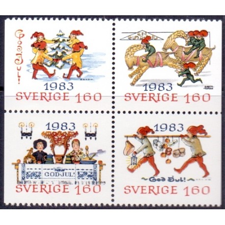 Sverige. 1983. Julefrimærker, AFA nr. 1255-58 postfrisk 4-blok Stemplet hæfte FDC parstykkke SWEDEN