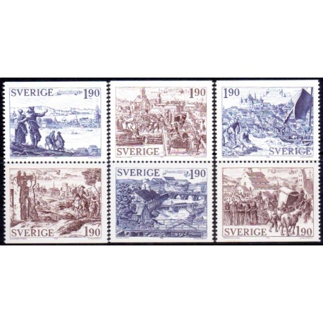 Sverige. 1984. Gamle Byer, AFA nr. 1282-87 postfrisk Stemplet hæfte FDC parstykkke SWEDEN **/o
