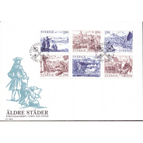Sverige. 1984. Gamle Byer, AFA nr. 1282-87 postfrisk Stemplet hæfte FDC parstykkke SWEDEN **/o