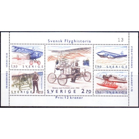 Sverige. 1984. Flyhistorie, AFA nr. 1288-92 postfrisk miniark Stemplet hæfte FDC parstykkke SWEDEN **/o