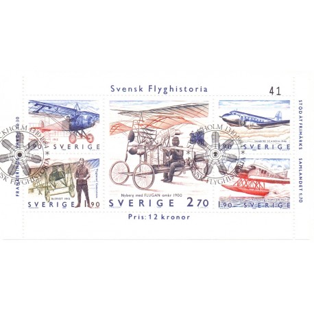 Sverige. 1984. Flyhistorie, AFA nr. 1288-92 postfrisk miniark Stemplet hæfte FDC parstykkke SWEDEN **/o