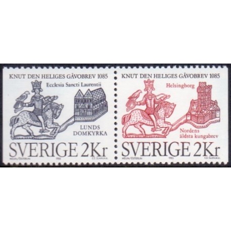 Sverige. 1985. Knud den Helliges gavebrev. AFA nr. 1318-19 Cv-Ch. postfrisk Stemplet hæfte FDC parstykkke SWEDEN **/o