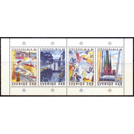 Sverige. 1985. Stockholmia. AFA nr. 1322-25 postfrisk miniark Stemplet hæfte FDC parstykkke SWEDEN **/o