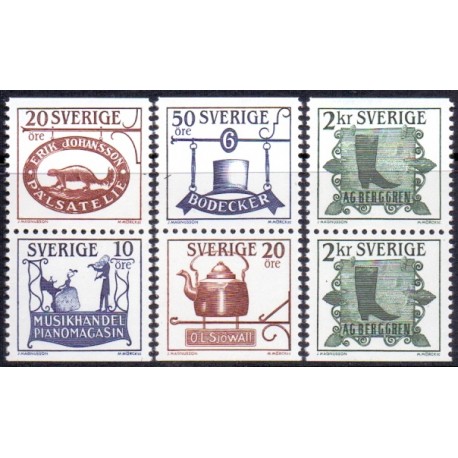 Sverige. 1985. Gamle håndværksskilte. AFA nr. 1326-30 postfrisk par Stemplet hæfte FDC parstykkke SWEDEN **/o