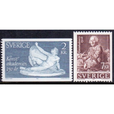 Sverige. 1985. Kunstakademiet 250 år. AFA nr. 1331-32 postfrisk  Stemplet hæfte FDC parstykkke SWEDEN **/o