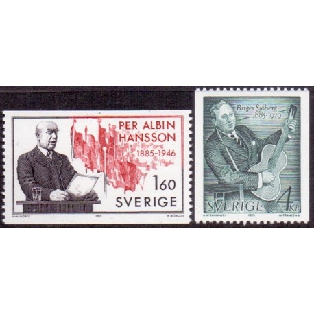 Sverige. 1985. Personjubilæer. AFA nr. 1336-37 postfrisk Stemplet hæfte FDC parstykkke SWEDEN **/o