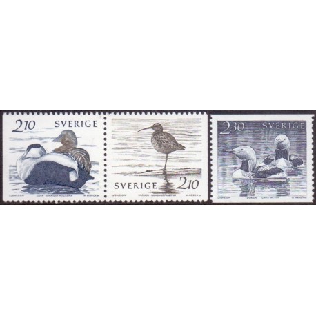 Sverige. 1986. Fugle ved havet. AFA nr. 1360-62 postfrisk Stemplet hæfte FDC parstykkke SWEDEN **/o