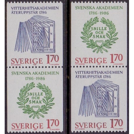 Sverige. 1986. Akademi-jubilæer. AFA nr. 1366-67 postfriske parstykker  Stemplet hæfte FDC parstykkke SWEDEN **/o