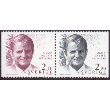 Sverige. 1986. Oluf Palme mindeudgave. AFA nr. 1368-69 postfrisk parstykke Stemplet hæfte FDC parstykkke SWEDEN **/o
