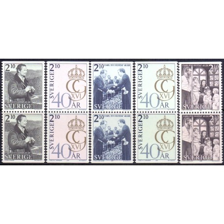 Sverige. 1986. Kong Karl 40-års fødselsdag. AFA nr. 1370-74 postfrisk parstykke Stemplet hæfte FDC parstykkke SWEDEN **/o