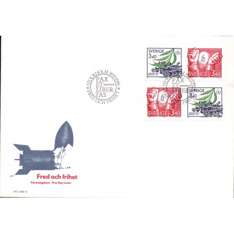Sverige. 1986. Fred og frihed. AFA nr. 1387-88 postfriske parstykker Stemplet hæfte FDC parstykkke SWEDEN **/o