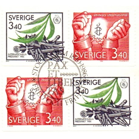Sverige. 1986. Fred og frihed. AFA nr. 1387-88 postfriske parstykker Stemplet hæfte FDC parstykkke SWEDEN **/o