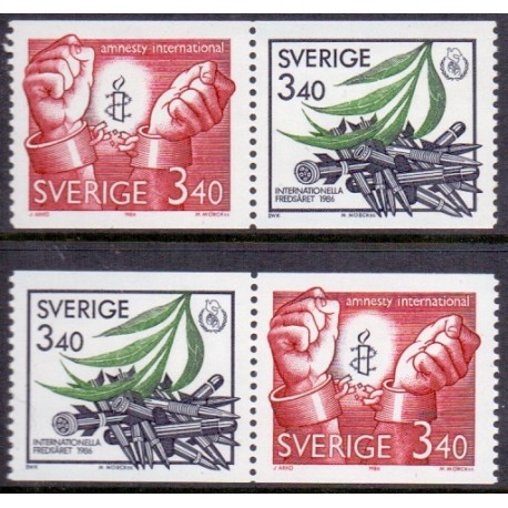 Sverige. 1986. Fred og frihed. AFA nr. 1387-88 postfriske parstykker Stemplet hæfte FDC parstykkke SWEDEN **/o