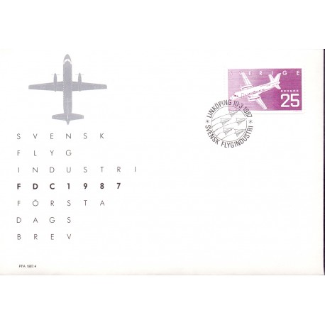 Sverige. 1987. Passagerflyet SAAB SF 340. AFA nr. 1407 postfrisk  Stemplet hæfte FDC parstykkke SWEDEN **/o