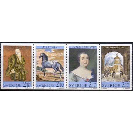 Sverige. 1987. Gribsholm slot. AFA nr. 1416-19 postfrisk 4-stribe Stemplet hæfte FDC parstykkke SWEDEN **/o
