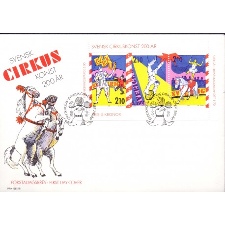 Sverige. 1987. Svensk Cirkuskunst. AFA nr. 1420-22 postfrisk miniark Stemplet hæfte FDC parstykkke SWEDEN **/o