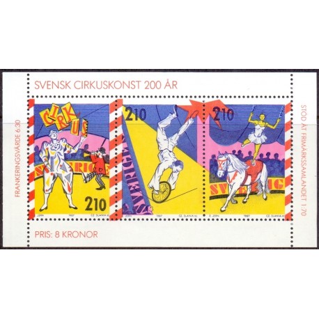 Sverige. 1987. Svensk Cirkuskunst. AFA nr. 1420-22 postfrisk miniark Stemplet hæfte FDC parstykkke SWEDEN **/o