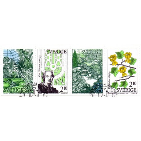 Sverige. 1987. Botaniske haver. AFA nr. 1423-26 postfrisk 4-stribe Stemplet hæfte FDC parstykkke SWEDEN **/o