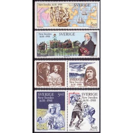 Sverige. 1988. Udvandring og samarbejde med USA. AFA nr. 1443-48 postfrisk   Stemplet hæfte FDC parstykkke SWEDEN **/o