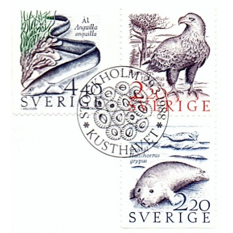Sverige. 1988. Truede dyr fra kystområder. AFA nr. 1449-51 postfrisk Stemplet hæfte FDC parstykkke SWEDEN **/o