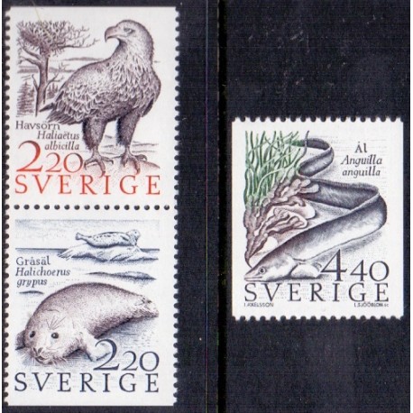 Sverige. 1988. Truede dyr fra kystområder. AFA nr. 1449-51 postfrisk Stemplet hæfte FDC parstykkke SWEDEN **/o