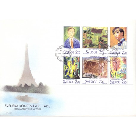 Sverige. 1988. Svenske Kunstner. AFA nr. 1455-60 postfrisk sammentryk  Stemplet hæfte FDC parstykkke SWEDEN **/o